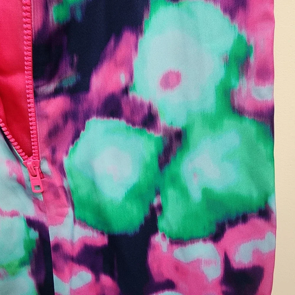 Kate Spade navy with neon tie dye exposed pink zipper shift dress woman's size 6